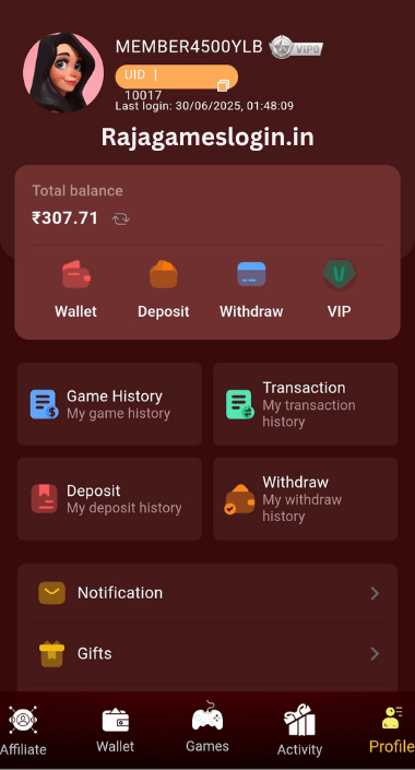 Deposit and Withdraw on Raja Games